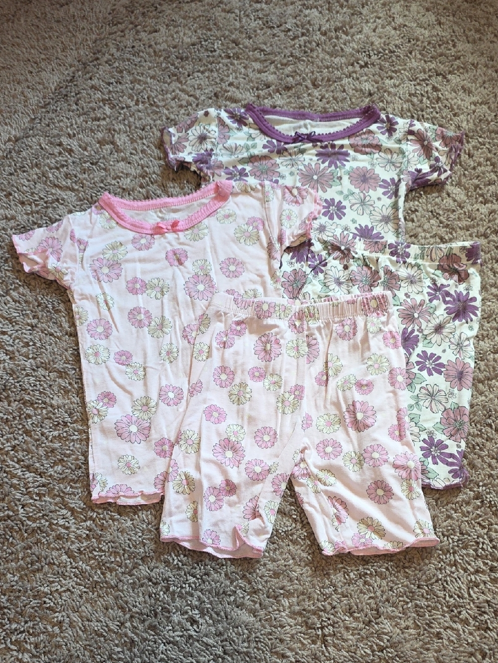 Girls Floral Short Pajama Set - Pink & Purple Floral 3t Bamboo